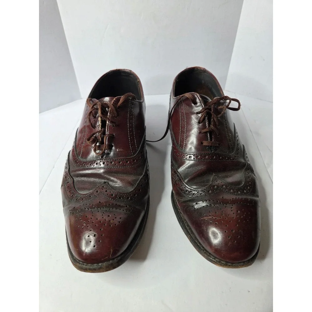 Mens Burgundy Leather‎ Wingtip Oxford Brogue Dress Shoes Lace Up Size 9.5 5151